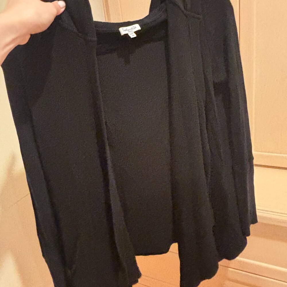 Splendid Black Waffle Hooded Cardigan size S